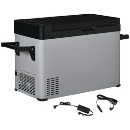 Холодильник автомобільний Outsunny Kühlbox 50L з LCD-дисплеєм, 2 режими роботи, компресорний, з ручками, для кемпінгу, подорожей на човні, 12/24V DC та 110-240V AC, сірий+чорний