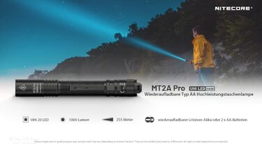 Ліхтар Nitecore MT2A PRO, 1000 люмен, потужна батарея, тактичний, USB акумуляторний, працює від батарейок, чорний