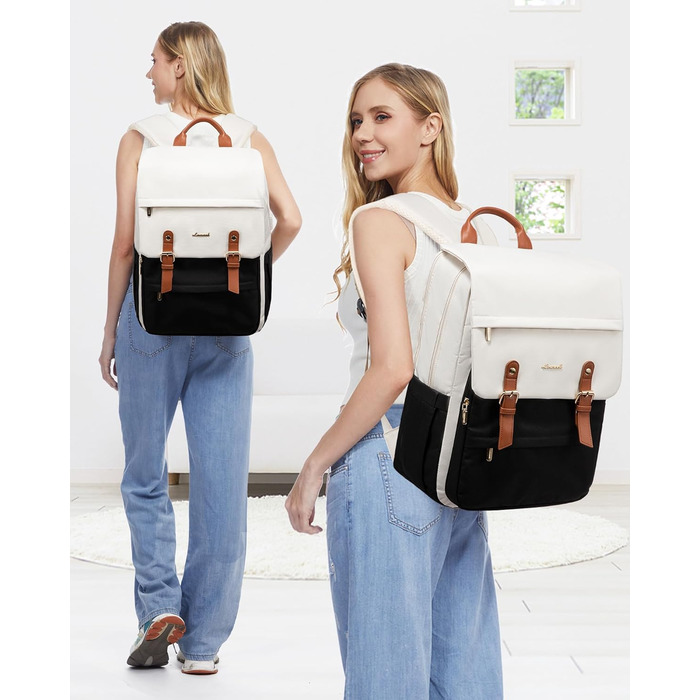 LOVEVOOK Рюкзак для жінок, рюкзак для ноутбука 15.6 дюймів, водонепроникний, для роботи, навчання, подорожей, стильний, бежевий & кавовий колір