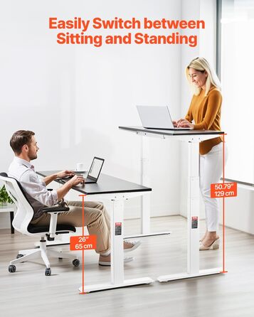 Електричний підйомний стіл-каркас VEVOR з подвійним мотором, регулювання висоти 65-129 см, довжини 110-178 см, ергономічна база для робочого місця, 3 положення (тільки каркас), білий, 110 x 58 x 64 см