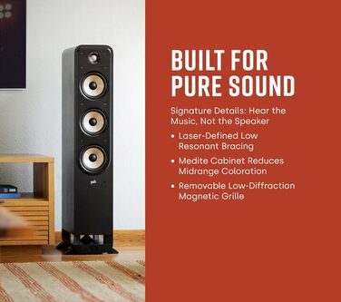 Підлогова акустика Polk Audio Signature Elite ES50 HiFi, Hi-Res, сумісна з Dolby Atmos/DTSX, Чорний