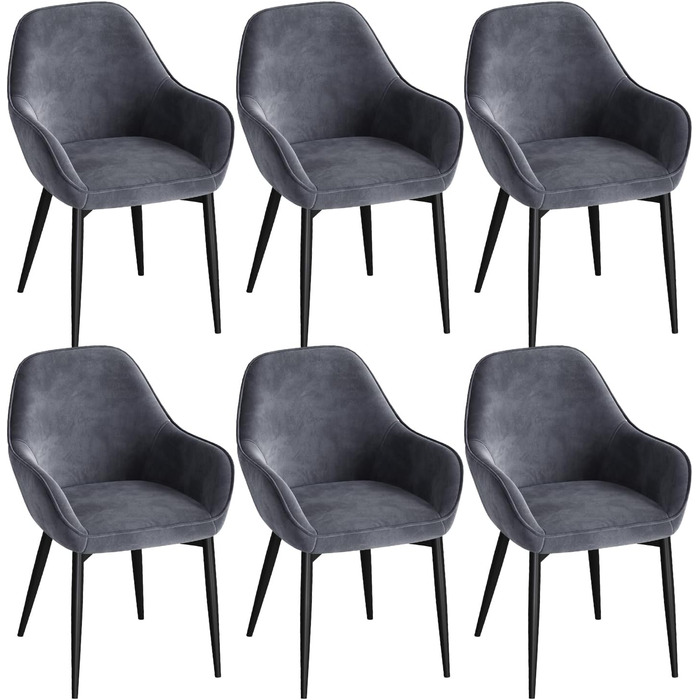 Крісло Eluchang для їдальні та кухні: м'яке, з підлокітниками, для вітальні, до 120 кг, оксамит, темно-сірий (набір 6 шт.)