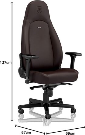 Noblechairs ICON Cognac/Schwarz: Ігровий крісло Noblechairs з підлокітниками, 150 кг, шкіра, з подушкою, для офісу та дому
