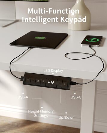 FEZIBO Стол письмовий регульований по висоті, 120 x 60 см, білий, з USB-портами