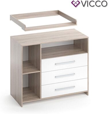Комод-гойдалка Vicco Oskar з приставкою для гойдання, білий/сонома/сонома, 113 x 100 см