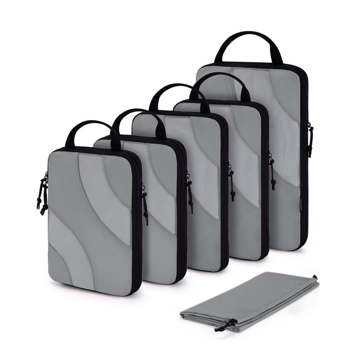 Набір компресійних органайзерів для подорожей BAGSMART Packing Cubes, набір для пакування речей у валізу та ручну поклажу, 6 предметів, сірий