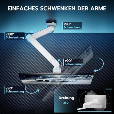Кріплення для монітора ARES WING на стіну для LED/LCD моніторів 17-49 дюймів, до 20 кг, регульована висота, VESA 75/100, білий