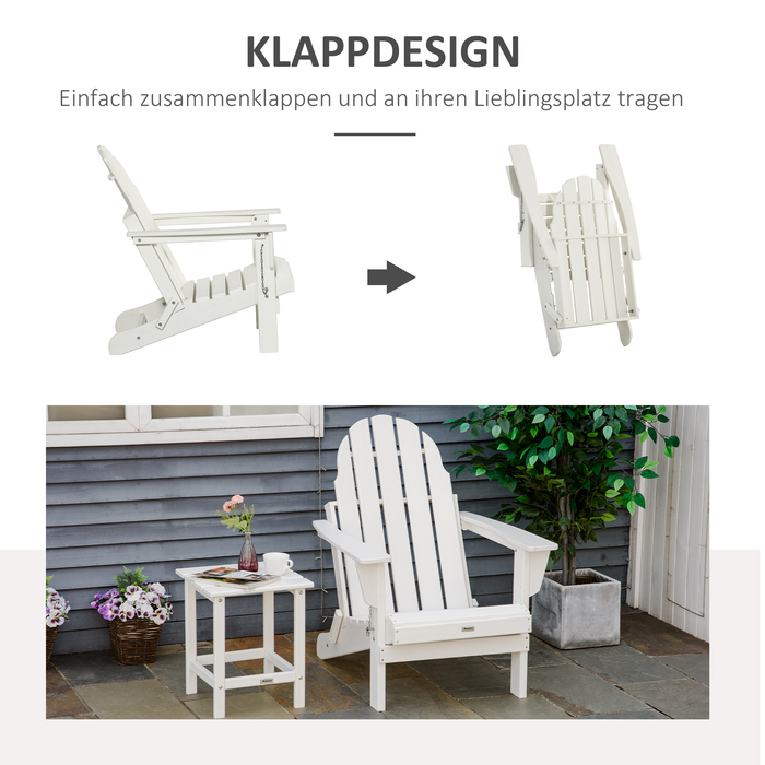 Садове крісло Outsunny Adirondack складне 75x87x93см, біле садове крісло для балкона та садових меблів