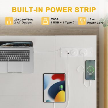 Кутовий стіл BEXEVUE для геймінгу та роботи 120x70 см з полицями, перекидний, для дому, офісу, навчання, (140 x 70 см, білий з розетками)