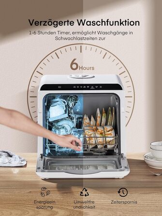 Посудомийна машина Fohere компактна 5л з таймером відкладеного старту (6 годин), 6 програм, для кухні, кемпінгу, автодому