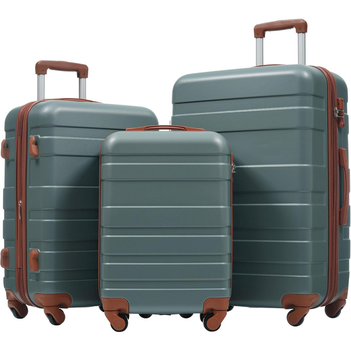 Набір валіз Merax 5 шт. (M-L-XL) з ABS, TSA-замком, розширення до 5 см, + сумка та органайзер для косметики (темно-зелений + коричневий)