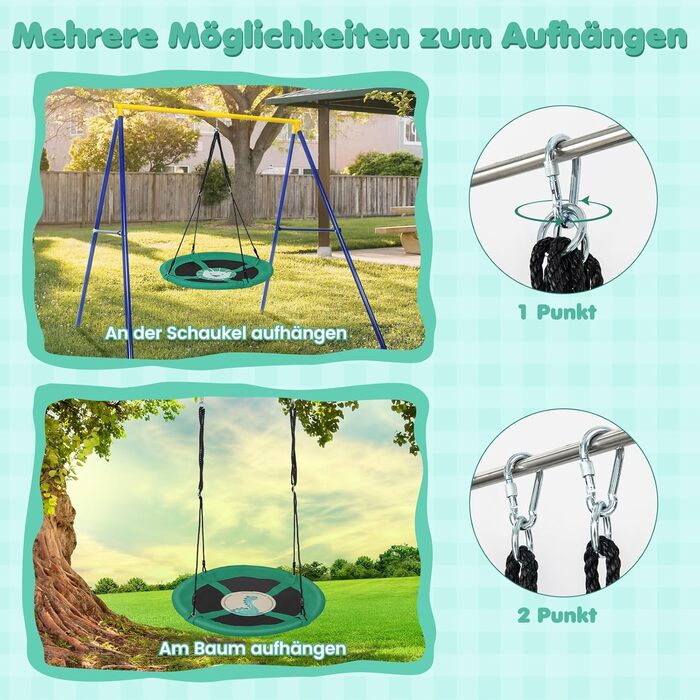 Шоукель-гніздо COSTWAY, дитяча гойдалка, гойдалка на дерево, гойдалка-лебідь, кругла гойдалка для дому та вулиці, Ø 100 см (зелена)