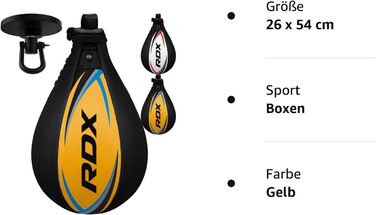 Боксерська груша RDX для дорослих шкіряний комплект, спідбол, підвішений на кронштейні, професійний боксерський мішок для перфорації, обладнання для тренувань з боксу на швидкість (жовтий )