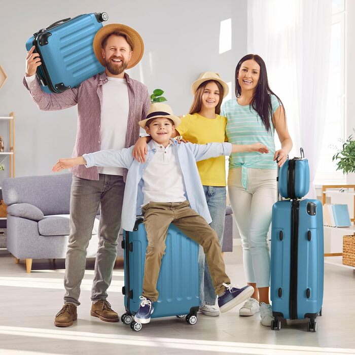 Набір валіз LALAHO 4 шт. з косметичними сумками, ABS, Navyblue (Синій, смужки)