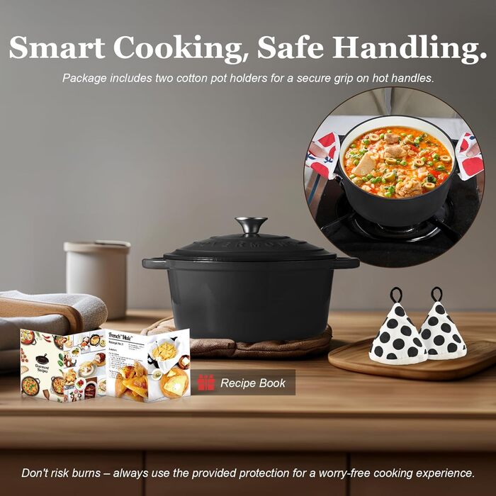 Чавунна каструля-гульяшник Overmont з емалевим покриттям, 26 см, 5.2 л, Graphite Gray — універсальний сотейник з кришкою для тушкування та запікання в духовці