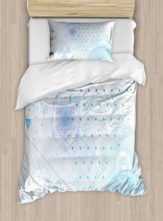 Абстрактний набір підковдр для односпальних ліжок, геометричні мотиви Наука, захист від кліщів для алергіків Підходить з наволочкою, 130 x 200 см - 70 x 50 см, небесно-блакитний темно-блакитний Ceil Blue