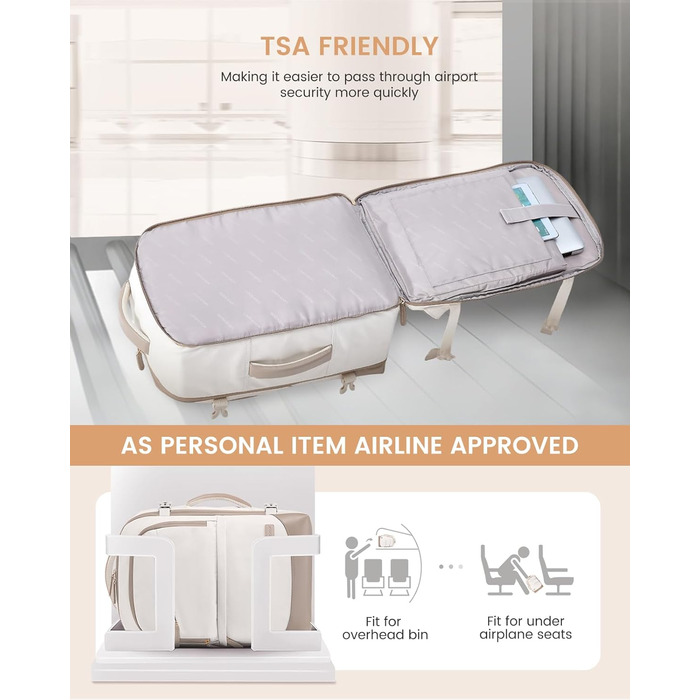 Рюкзак для ручної поклажі LOVEVOOK 40L, рюкзак для подорожей для жінок, з відділенням для мокрого та сухого, 45x36x20 см, для ноутбука, ручної поклажі, 18 дюймів (Бежевий хакі)