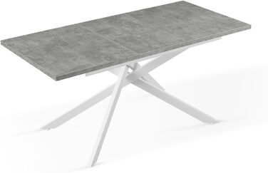 Розширюваний обідній стіл B&D LARS 120-160 x 80 см, на 4-6 осіб, для кухні/їдальні, стиль Industrial Modern, шпон дикої дуба, чорне металеве каркас, 11202-XS-EIWL (Бетонний ефект)
