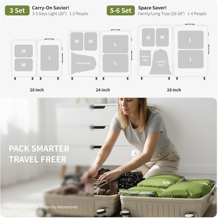 Набір компресійних органайзерів для одягу Cipway для подорожей, ультралегкі пакувальні куби для валізи та рюкзака, 6 шт, зелений