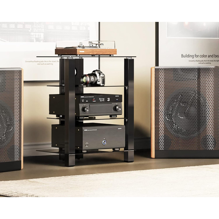 Стельова полиця FITUEYES для телевізора та аудіоапаратури з регульованою висотою, скло та алюміній