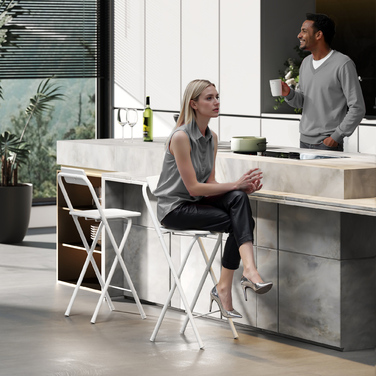 Набір барних стільців (2 шт.), складні, з металевим каркасом, спинкою та підніжкою, для кухні, 37 x 45 x 87 см, білі