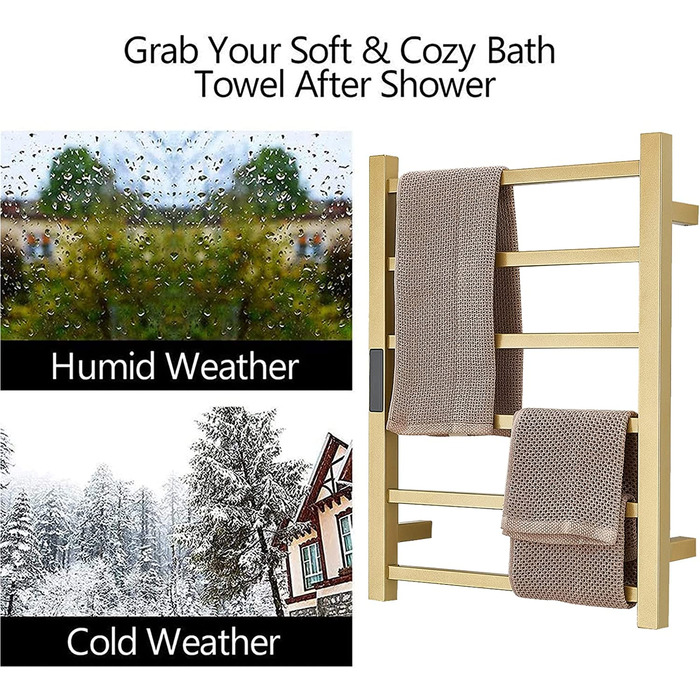 Електричний підігрівач для рушників, 60x45 см, з таймером, з нержавіючої сталі 304, Hardwired