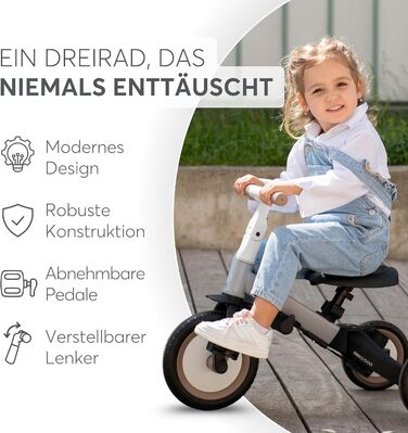 KikkaBoo FLIP 5-в-1 Триколісний велосипед для дітей від 1 року з ручкою, трансформер до бігобіла (сірий)