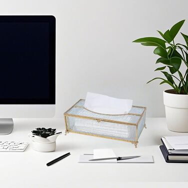 Скляна коробочка для серветок SLHEQING Gold - прямокутна, для ванної, вітальні, спальні, офісу