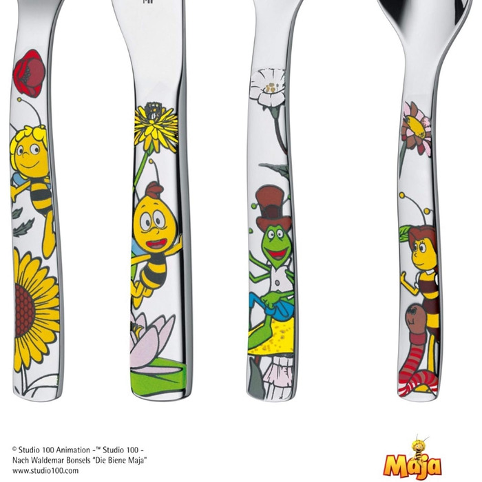Набір дитячого столового прибору WMF Biene Maja (4 шт.), нержавіюча сталь, для дітей від 3 років, Cromargan, придатний для миття в посудомийній машині