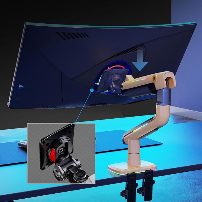 Кріплення для монітора NB Ergonomic для широких моніторів до 60 дюймів, RGB, підставка для монітора, навантаження до 20 кг, VESA 75 & 100 (жовтий)