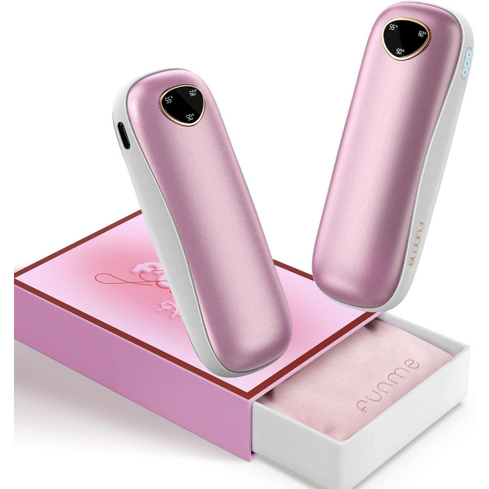 Електричні грілки для рук Funme® OT95 (Рожеве золото) 10000mAh - 2 шт. USB Powerbank, 60°C, для жінок, ідеальні для активного відпочинку