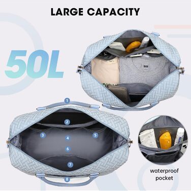 Жіноча сумка вихідного дня, стьобана дорожня сумка 50 л, велика сумка-тоут, лікарняна сумка (світло-блакитна)