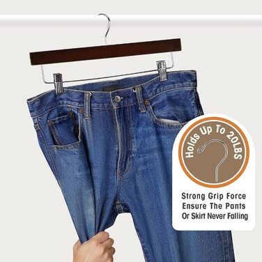 Дерев'яні вішалки для штанів Ulimart: 12 шт., масивне дерево, з кліпсами, регульовані, для джинсів, шортів, штанів (натуральне дерево, коричневий)