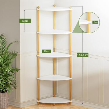 Стелаж Руічан з 5 полицями, 143.5 x 29 x 29 см, білий. Підійде для кухні, ванної, вітальні, офісу.