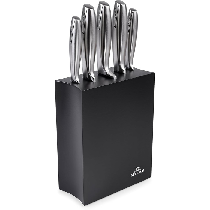 Набір кухонних ножів Gerlach Modern: 5 ножів у блоці з нержавіючої сталі. Кухонні ножі, блендер, ніж для хліба, ніж для овочів, кухонні аксесуари