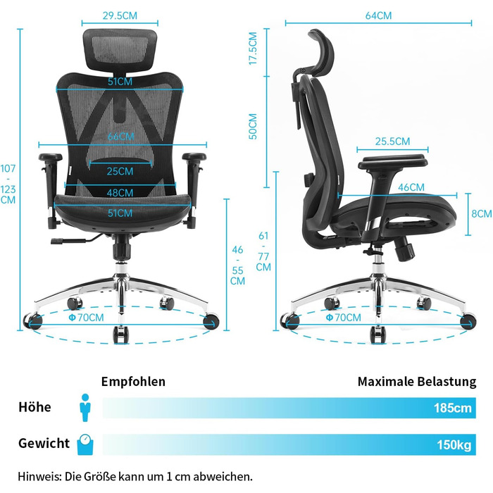 Ергономічне офісне крісло SIHOO, 3D регульований підлокітник, підтримка попереку, вантажопідйомність до 150 кг, чорний