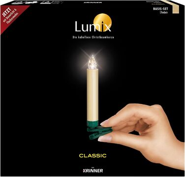 Krinner Classic: 10 LED-свічок на ялинку без дротів, IR-пульт, ефект мерехтіння, кольору слонова кістка