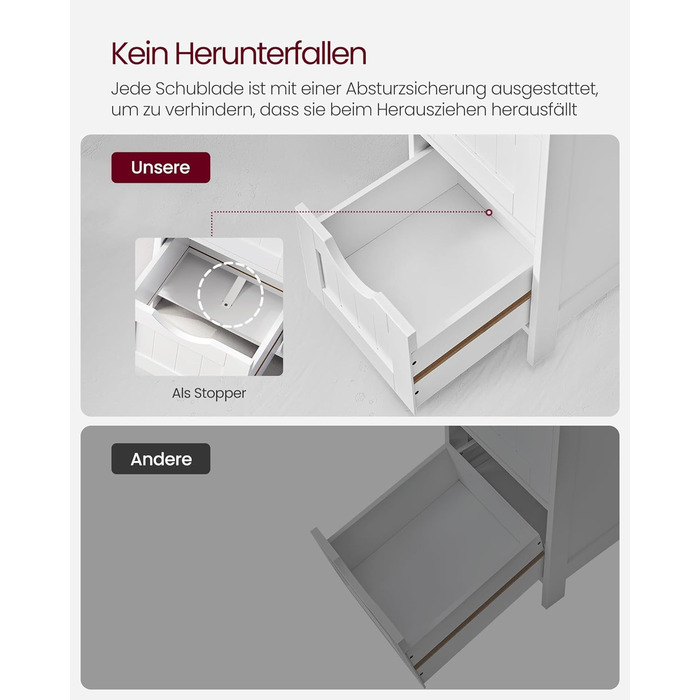 Шафка для ванної кімнати VASAGLE з 4 висувними ящиками, 30 x 30 x 82 см, білий колір, для ванної, вітальні, кухні