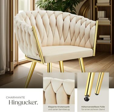 Тектейк® Оксамитовий стілець-чаша з підлокітниками, сучасний крісло для вітальні, їдальні, як кухонні стільці, для туалетного столика, комплект (2 шт), пісок/золото