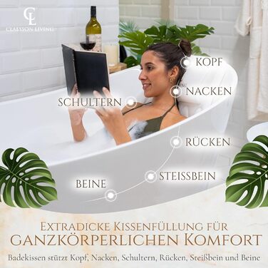 Подушка для ванни для всього тіла (125x43 см) - килимок для ванни з підголовником для підтримки шиї, спини та ніг - з мішком для прання та подорожей та гачком для швидкого сушіння - (Білий)