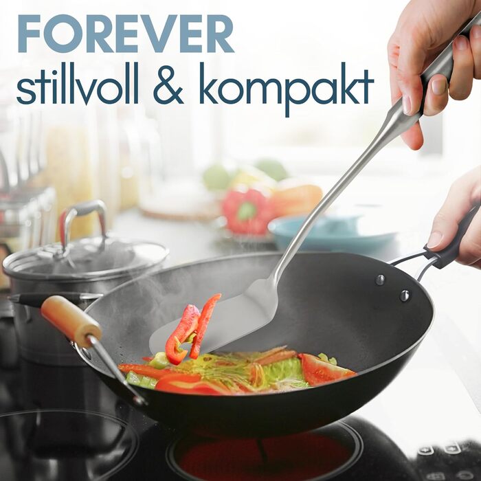 Набір кухонних помічників 7 шт. з нержавіючої сталі - високоякісні кухонні аксесуари для вока та кухні (ложка для подачі, шумовка, лопатка, лопатка для риби, половник, ложка для спагеті, лопатка для вока)