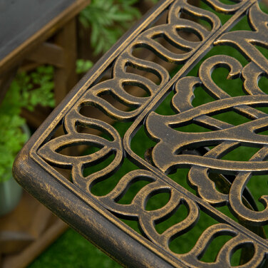 Outsunny Side Table Патіо Стіл з отвором для парасольки 54x54x52.5 см Алюмінієва рама в бронзі, ідеально підходить для саду та балкона
