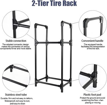 Стійка для шин BAOYOUNI на 4 шини/диски, 2 яруси, чорна. Міцна, економна, для гаража, підвалу, майстерні. 57,2 x 37,3 x 114,6 см