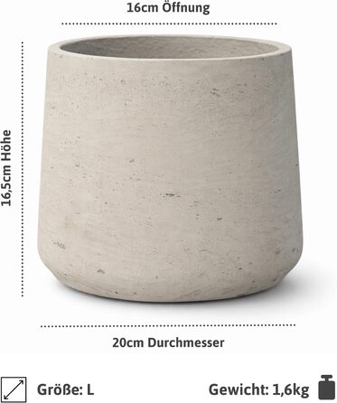 Вазон Patt Pflanzgefäß Grau L: сірий вазон з бетону для дому та саду, морозостійкий, UV-стійкий, Ø20 см, 16x16.5 см