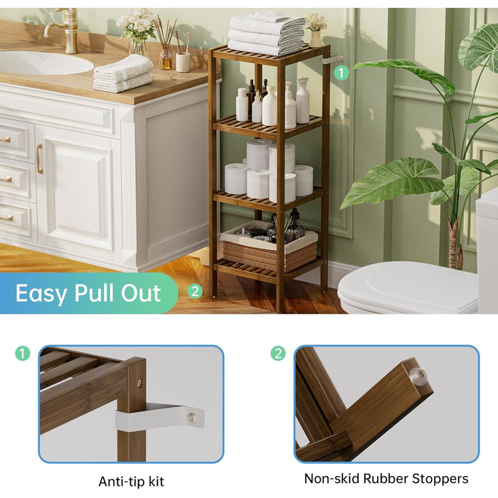 SMIBUY Поличка для ванної кімнати, 5 рівнів, бамбукова поличка, органайзер, багатофункціональна поличка для вітальні, спальні, кухні. 5 полиць (5 полиць, горіх)