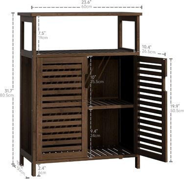 Шафа для ванної кімнати HITNET, окремо стояча, жалюзійні двері та полиця, бамбукова кухонна шафа (горіх)