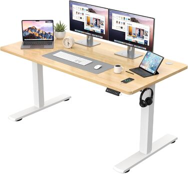 Регульований за висотою стіл JUMMICO 140x60 см, електричний, з пам'яттю, бежевий