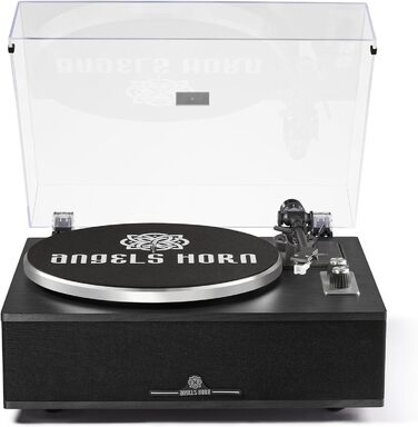Вініловий програвач ANGELS HORN з Bluetooth, вбудованими колонками та фонокоректором, підтримка 33/45 об/хв, голка AT-3600L, чорний