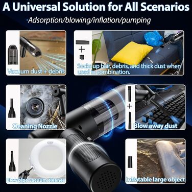 Акумуляторний ручний пилосос NEU 2026 для авто та дому, бездротовий міні-пилосос 28000Па з безщіточним двигуном та функцією самоочищення, 4-в-1, чорний з золотом
