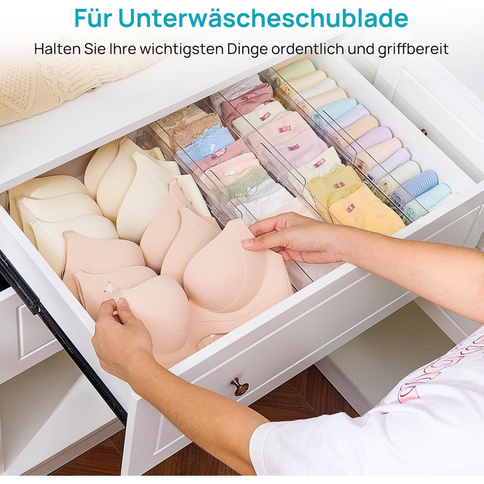 Організатори для ящиків Vtopmart (8 шт.) - регульовані роздільники для ящиків, прозорі, 25.6-41.6 см